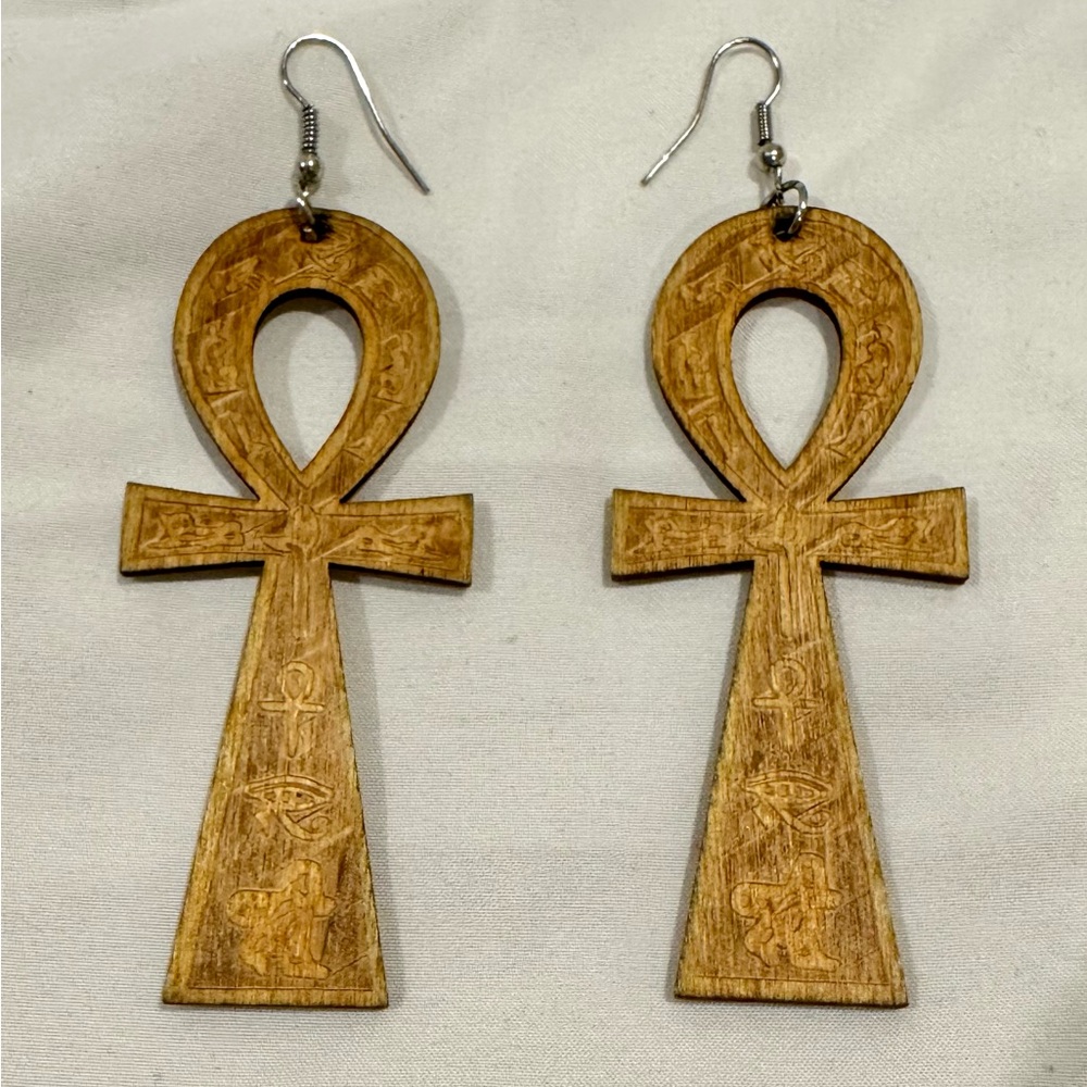 Wooden Ankh Earrings